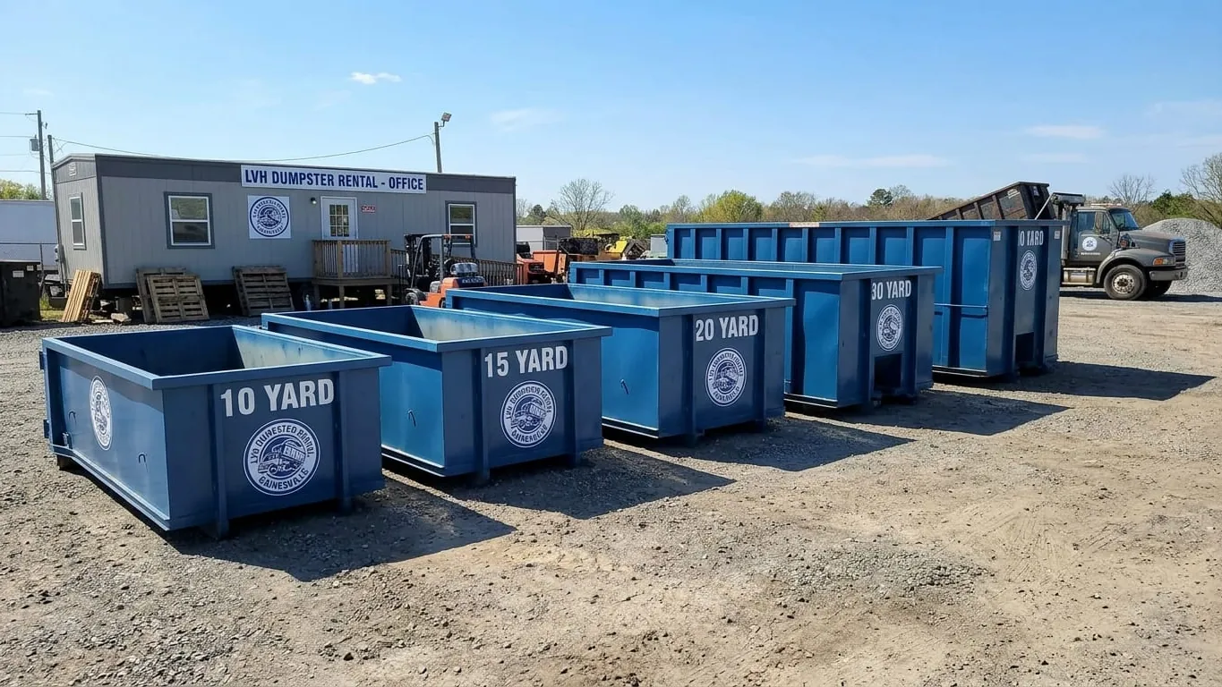 Roll-off dumpster sizes available from LVH Dumpster Rental in Gainesville, Georgia Roll-off dumpster sizes available from LVH Dumpster Rental in Gainesville, Georgia