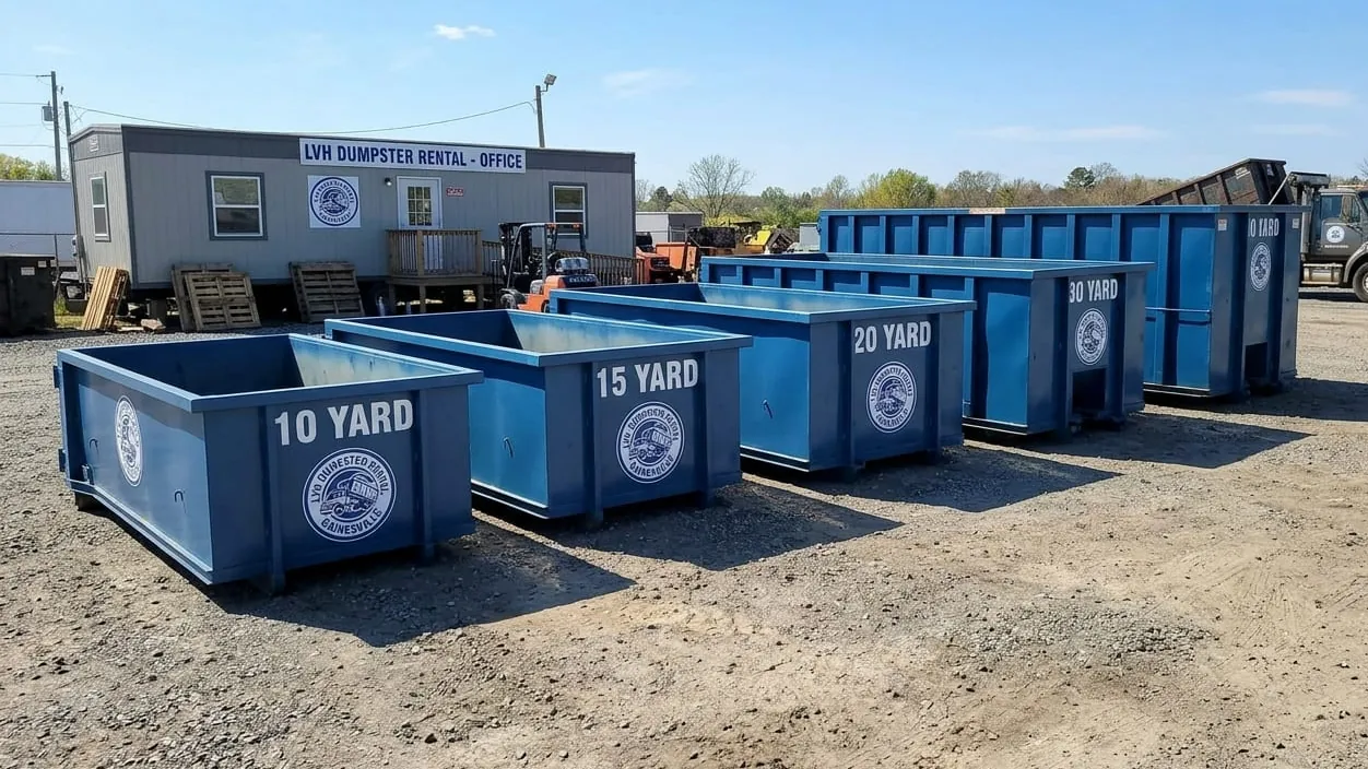 What size dumpster do I need in Gainesville, Georgia — roll-off containers compared side by side at the yard What size dumpster do I need in Gainesville, Georgia — roll-off containers compared side by side at the yard